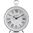 NIKKY HOME Vintage Table Clock with Handle, Shelf Desk Top Clock Battery Operated Rustic Design, Chic Home Decor for Fireplace Mantel, Desktop, Countertop, Distressed White