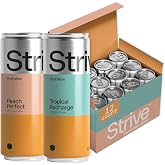 Strive Soda Sparkling Hydration Soda Variety Pack with Electrolytes &amp; Organic Honey - 12 Pack Cans Tropical Recharge &amp; Peach Perfect - Naturally Sweetened Drink - No Artificial Sweeteners or Preservatives -