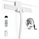 G&Uuml;TEWERK Silicone Shower Squeegee with 3-in-1 No-Drill Mount, White, 9'' | Squeegee for Glass Doors &amp; Mirrors with Stainless Steel Core, Streak-Free &amp; No-Squeak Window Cleaning, Hook/Suction/Adhesive