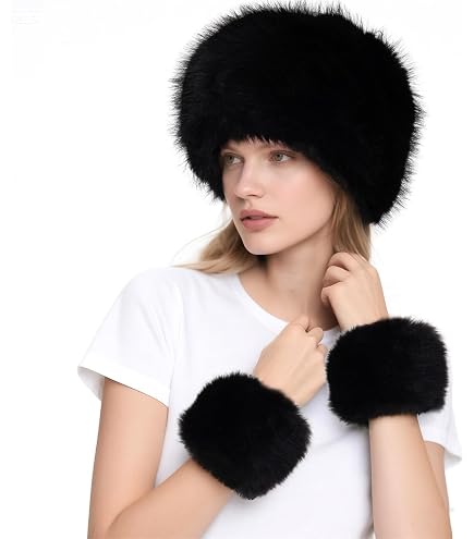 cnomg Faux Fur Headband Set Faux Fur Wrist Cuff for Women  display picture 1
