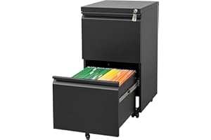 LVSTEEL 2 Drawer Mobile File Cabinet with Lock, Under Desk Metal Filing Cabinet for Home Office fits Legal/Letter/A4 File, Fully Assembled Except Wheels, Black