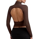 PINKMSTYLE Backless Turtleneck Long Sleeve Tops Shirts Ruched Double Lined Fall Going Out Outfits 2025