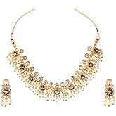 Efulgenz Indian Jewelry Sets for Women Traditional Gold Tone Choker Necklace Set Faux Pearl Kundan Crystal Floral Necklace Dangle Earrings Bollywood Fashion Indian Bridal Jewelry for Wedding