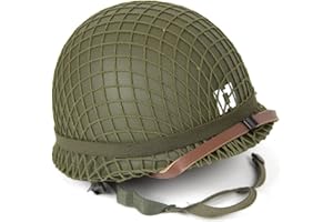ANQIAO WWII US WW2 M1 Helmet with Captain Decal Chin Strap Steel Fixed Decals Double Shells Green