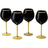 Savant Set of 4 Black Wine Glasses with Gold Stem and Rim, 14 oz - Luxury Wine Glassware for Tasting, Weddings, Anniversaries, Birthdays