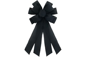 CHMACURA Christmas Black Burlap Wreath Bows 20 x 11 Inches Xmas Holiday Black Ribbon Bow Birthday Farmhouse Bows Tree Ornament for Home Front Door Decorations