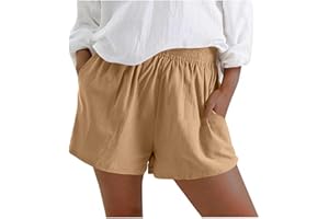 babysbule Cotton Linen Shorts for Women Summer Shorts 2024 Low Rise Shorts with Pockets Y2k Dressy Casual Linen Shorts S-5XL