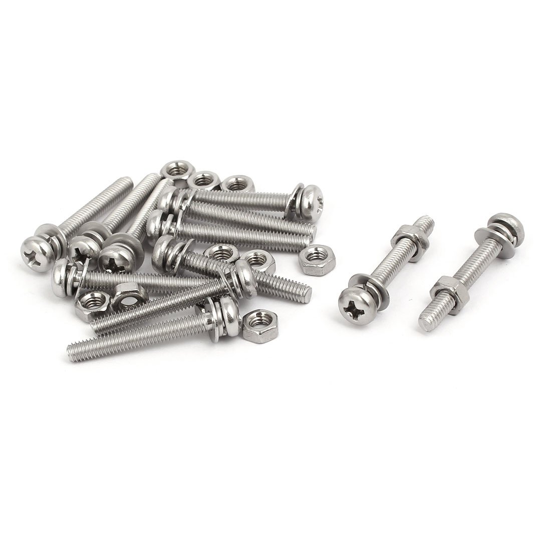 Sourcingmap M4x30mm 304 Stainless Steel Phillips Pan Head Bolt Screw Nut w Washer 12 Sets