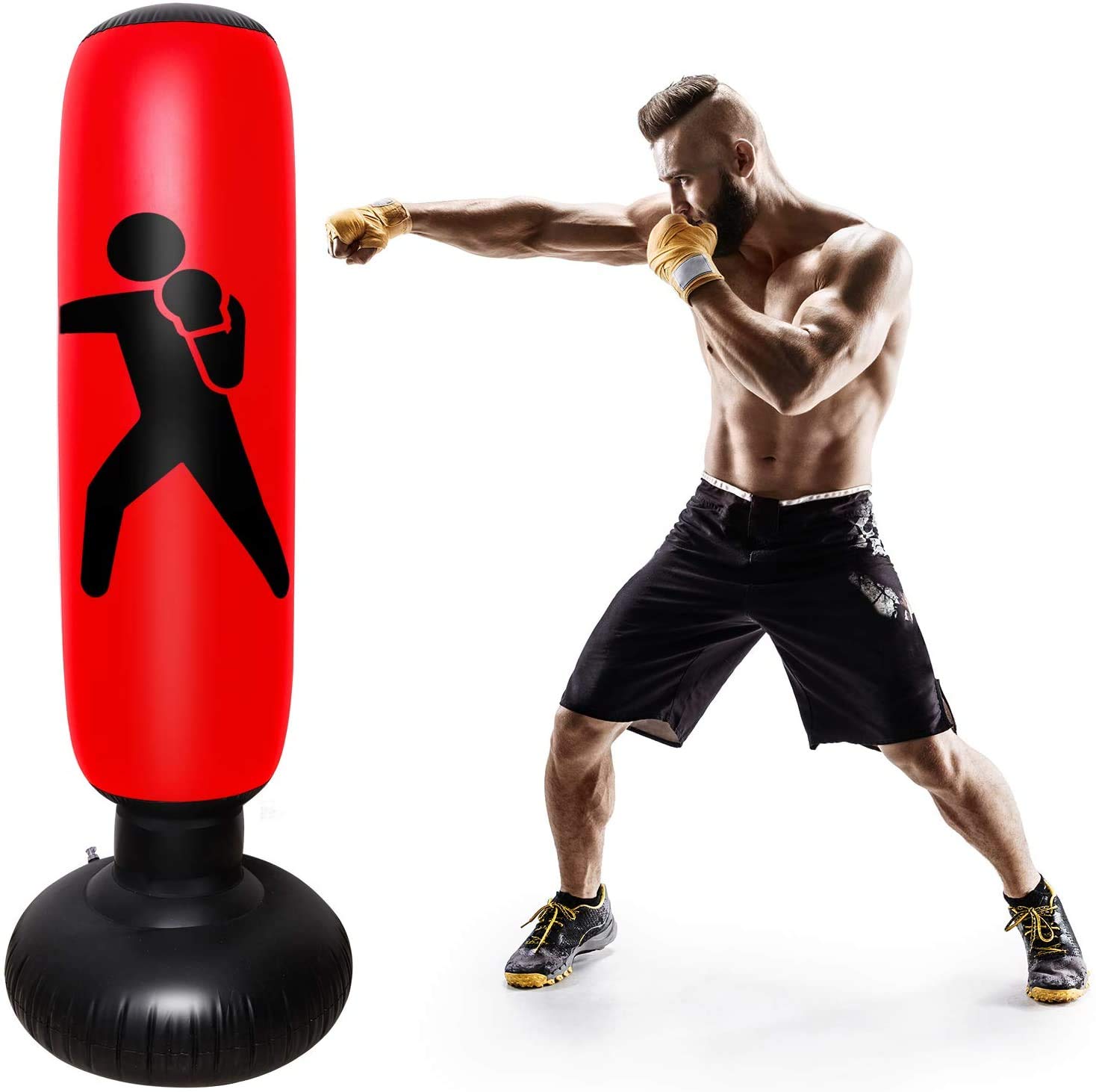 KUNANG Vertical Inflatable boxing column, Inflatable Punching Bag Tumbler,Fitness Punching Bag for Kids/Adult, Freestanding Boxing Target Bag,Karate Training Taekwondo Equipment (Red)