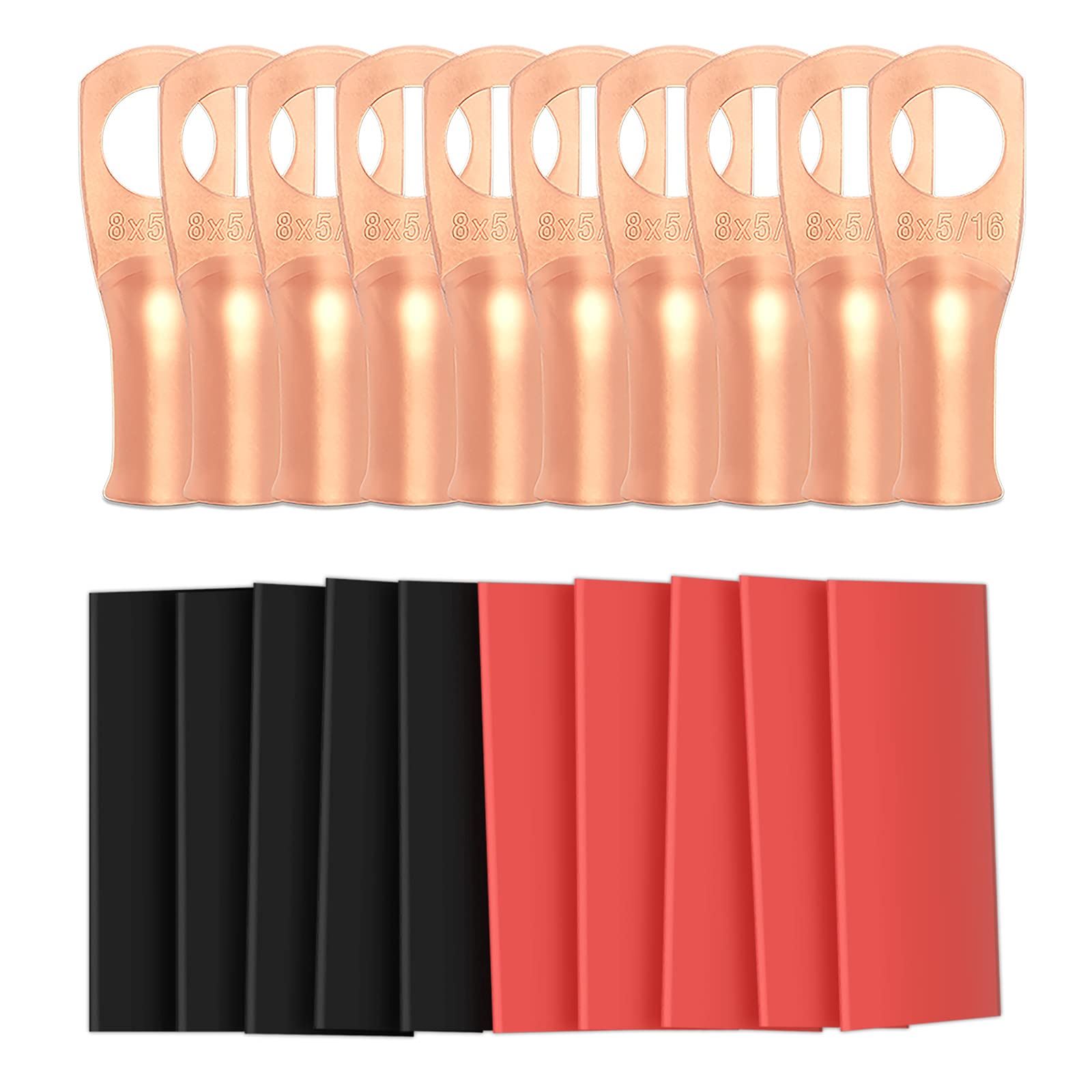 Photo 1 of 10pcs 8 Awg - 5/16" (M8) Sanuke Wire Lugs Ring Terminal Connectors Ends Heavy Duty for Battery Cable Lug Wire Electrical Eyelets with 3:1 Dual Wall Adhesive Heat Shrink
