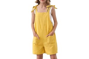 Lindanina Girls Romper Sleeveless Adjustable Tie-Up Strap Short Jumpsuits Summer Clothes with Pocket 5-12 years