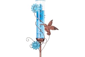 WONDER GARDEN Rain Gauge Outdoor, Decorative Rain Gauges Outdoors Best Rated with Hummingbird and Flower, Freeze Proof Water Rain Measure Gauge for Yard Patio Lawn Garden Decor