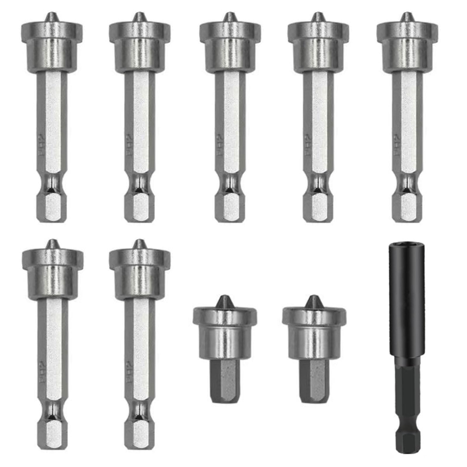 9 x Drywall Screw Depth Setter with 60mm Extension Socket Drill Bit Holder, Drywall Bit, 1/4 Inch Hex Shank Drywall Screw Driver Bit Set for Plasterboard