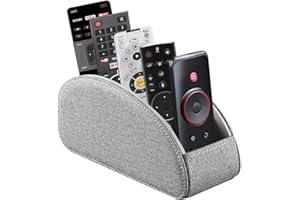 ARNICHE PU Leather Remote Control Holder,TV Remote Caddy with 5 Compartments,Bedside Table or Desktop Organizer for TV,DVD,Blu-Ray,Heater Controllers and Glasses,Media Player,Pen or Pencil Storage(Grey)