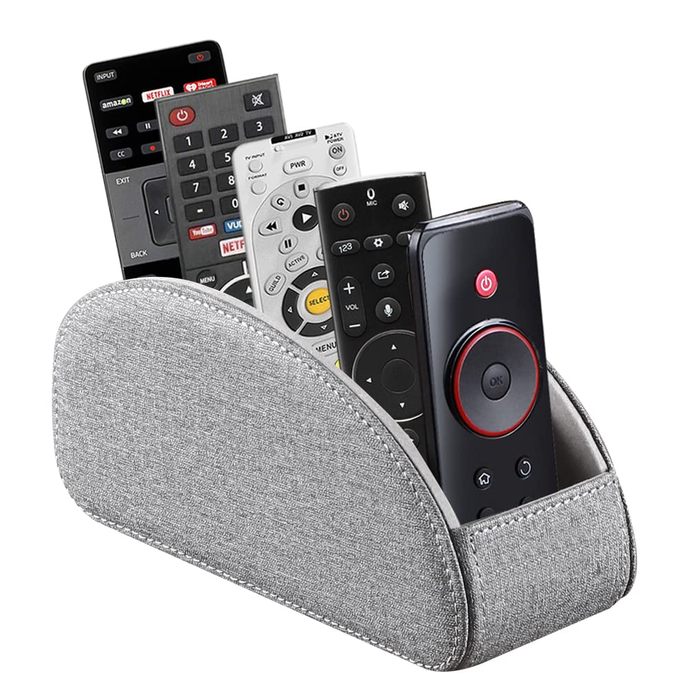 Photo 1 of PU Leather Remote Control Holder,TV Remote Caddy with 5 Compartments,Bedside Table or Desktop Organizer for TV,DVD,Blu-Ray,Heater Controllers and Glasses,Media Player,Pen or Pencil Storage(Grey)