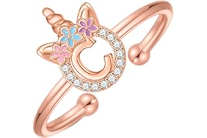 POSHJEW Initial Rings for Teen Girls,14K Gold/White Gold/Rose Gold Plated Adjustable Unicorn Initial Rings for Girls Cute Unicorn Alphabet Letter Rings for Teen Girls Initial Rings for Teen Girl Gifts