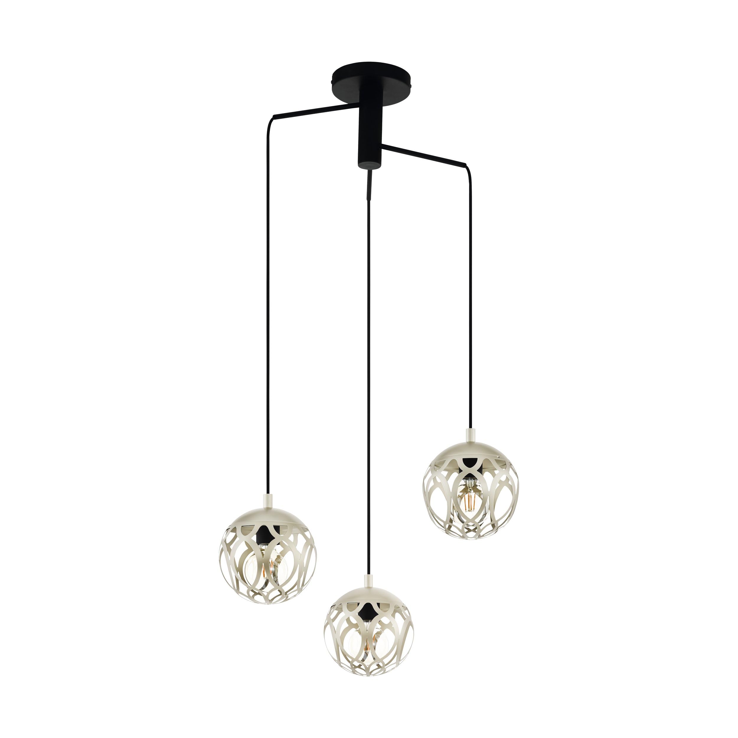EGLO Mirtazza Pendant Light, 3-Bulb Vintage Country House Style, Steel Pendant Light in Champagne, Black, Dining Table Lamp, Living Room Lamp, Hanging with E27 Socket, Diameter 59 cm