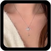 Iaceble Boho Love Heart Crystal Necklace Silver Heart Rhinestone Necklace Pink Heart Wings Pendant Necklace Sparkly CZ Heart Necklace Jewelry for Women