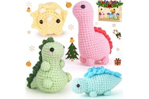 CROCHETTA Crochet Kit for Beginners, Beginner Crochet Kit for Adults with Step-by-Step Video Tutorials, DIY Crochet Animal Kits Kids Knitting Supplies, 4 Pack Dinosaurs (40%+ Yarn) Knitting Patterns
