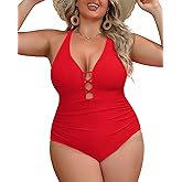 Yonique Women Plus Size One Piece Swimsuit Tummy Control Bathing Suits Lace up Plunge Swimwear