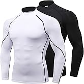 Mens 2 Pack Mock Turtleneck Compression Shirt Long Sleeve Sports Undershirt Athletic Baselayer Running T-Shirt