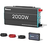 Renogy P2 Inverter 2000W Pure Sine Wave Inverter 12V to 110V for Home, Camping, Vehicle, RV Inverter with 5V/2.1A USB Port, 3