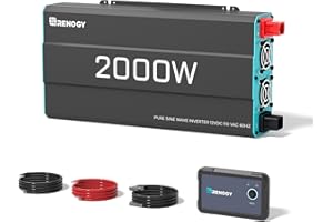 RENOGY REGO 2000W Pure Sine Wave Power Inverter, 12V DC to 120V AC, 4000W Peak Power, 16.4FT Remote Controller, Solar/Car/RV Inverter for Emergency Backup, Off-Grid Living, Camping, Truck, Outdoor