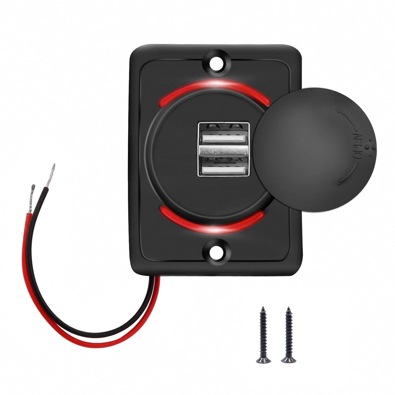 3.1A Car Dual USB Charger,2 Port USB Charging Socket Charging Panel,Quick Charge,Waterproof,Mount 12V-24V for Mobile Phone Tablet Android Devices GPS (1 pcs)