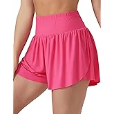 THE GYM PEOPLE Women's High Waisted Flowy Running Shorts 2 in 1 Athletic Workout Skirt Shorts