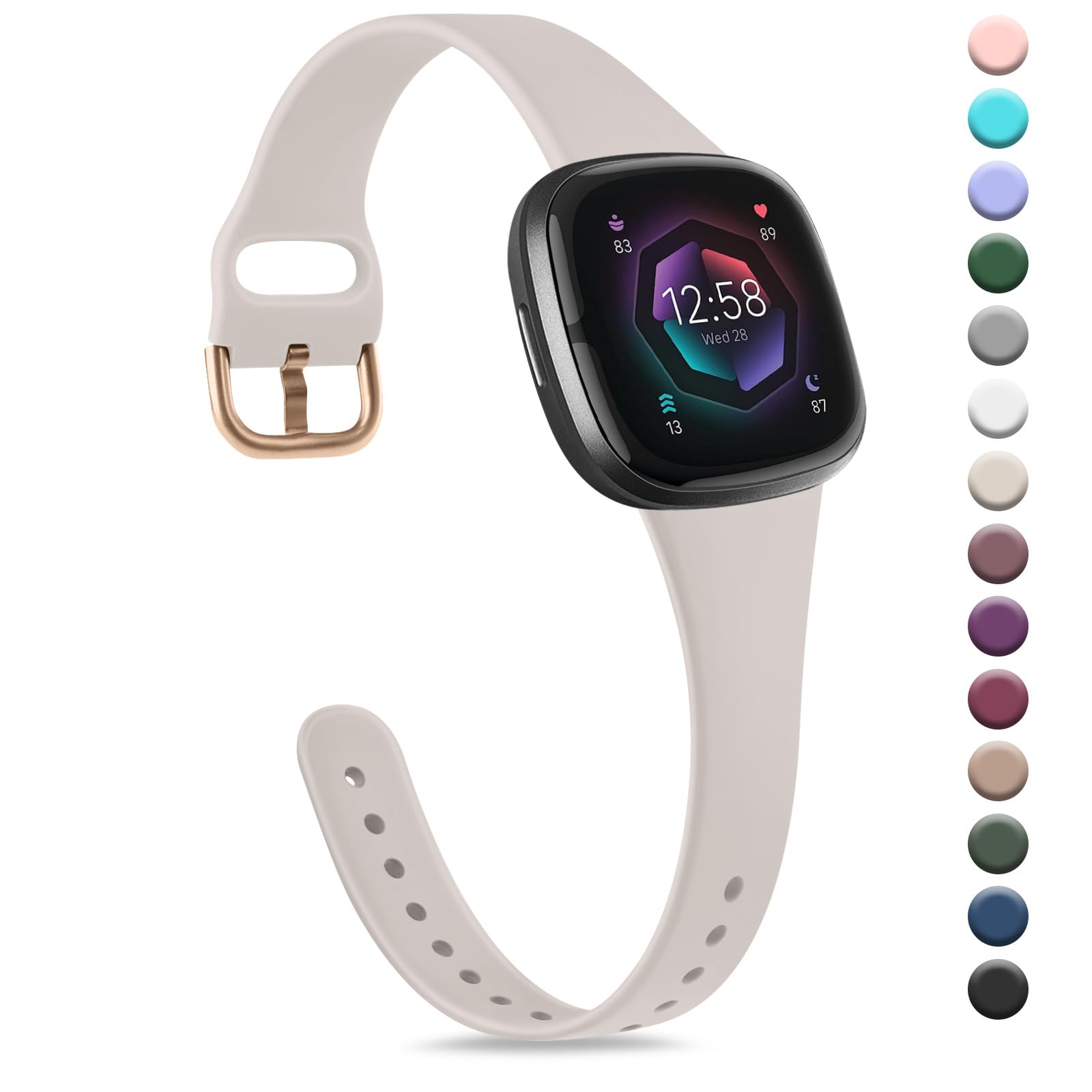 Strap compatible for Fitbit Versa 3 Straps/Sense/Sense 2 Strap for Women Men, Soft Slim Thin Silicone Replacement Band Wristband Watchband for Fitbit Versa 4 (Spark light) — image 1