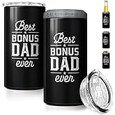 SANDJEST Bonus Dad Tumbler Gifts from Step Daughter Son - 12oz 4 in 1 Design Step Father Tumbler Cup Can Cooler - Best Bonus Dad Ever Insulated Cans Coozie Christmas, Birthday, Father's Day Gift