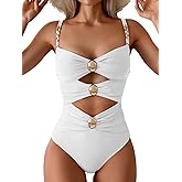 B2prity Cutout One Piece Swimsuit Tummy Control Ruched Monokini Color Block Bathing Suit for Cruise Vacation