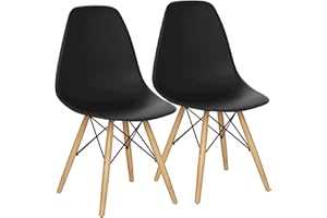 Giantex Dining Chairs Set of 2 Black, Pre Assembled Mid Century Modern Dining Chairs with Wood Legs, Armless Kitchen Chairs, Plastic Dining Side Chair for Dining Room, Kitchen, Living Room