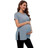Smallshow Women's Maternity Shirt Side Split Tops Short Sleeve Pregnancy Clothes