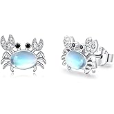 Crab Earrings Sterling Silver Crab Stud Earrings with Moonstone/Opal/Cat's Eye Stone Ocean Theme Sea Crab Earrings Jewelry Gifts for Women Mother's Day