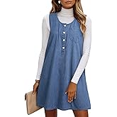 Dokotoo Womens Sleeveless Crewneck Lightweight Summer Casual Cotton Denim Dress Loose Fit Button Dress