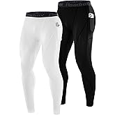 Roadbox 2 Pack Men's Compression Pants, Quick Dry Running Tights Leggings with Pockets, Athletic Base Layer for Workout Gym