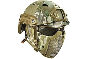 KOYHENG MH Tactical Fast Helmet Combined,with Foldable Ear Protection Half Face Mesh Mask and Goggles for Airsoft Paintball CS Game Set