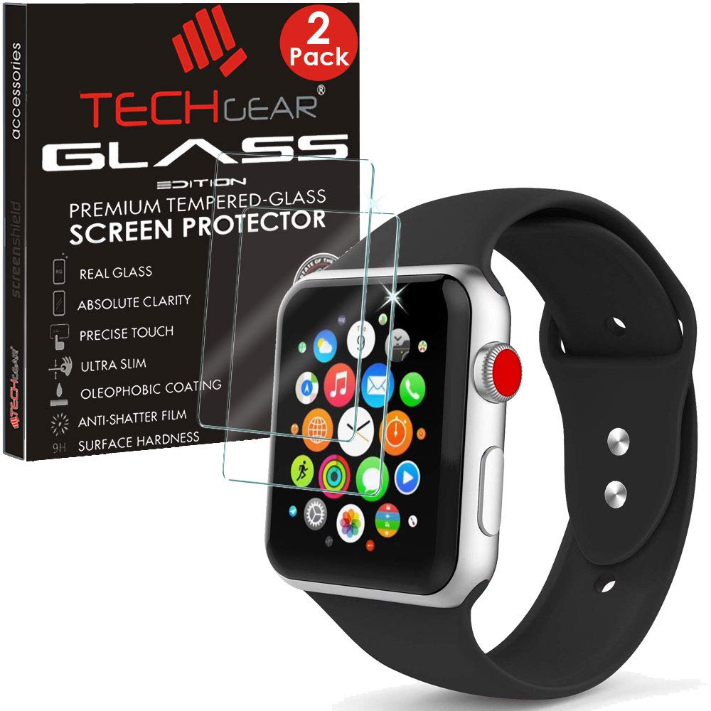 TECHGEAR GLASS Edition for Apple Watch 42mm - 2 Pack Genuine Tempered Glass Screen Protector Guard Covers Compatible With Apple Watch, Watch Sport, Watch Edition [Series 3, 2 & 1]