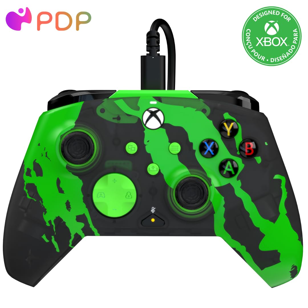 Photo 1 of PDP Gaming REMATCH GLOW Enhanced Wired Gaming Controller: Licensed Gamepad for Xbox Series X|S, Xbox One, Windows PC, Mappable Back Buttons, Advanced Customizable App - Jolt Green (Glow in the Dark)