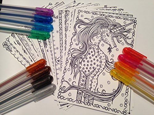 Deborah Muller Art: 16 Whimsy Postcards to Color-In PLUS Luna Jayne 12 Color Glitter Gel Pen Set, Adult Coloring Stationary Craft Gift Set Bundle!