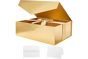 HAPPY POTATO Large Gift Box with Lid and Ribbon 11.5x8.1x3.8 Inches, Bridesmaid Proposal Box, Magnetic Gold Gift Box for Pres
