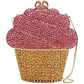 Tngan Women Ice Cream Shaped Evening Clutch Glitter Full Rhinestones Bag Girl Summer Dress Shoulder Bag