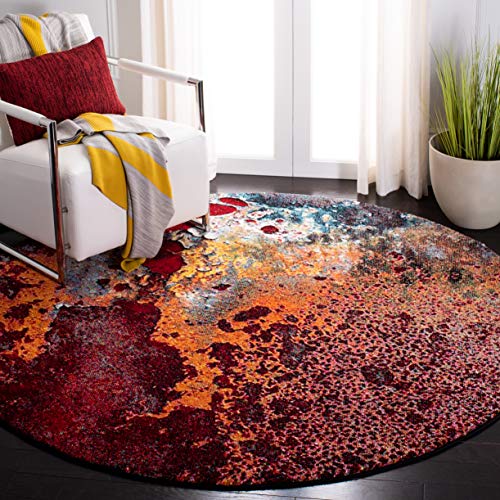 SAFAVIEH Glacier Collection 3' Round Red/Orange GLA124Q Modern Abstract Non-She…