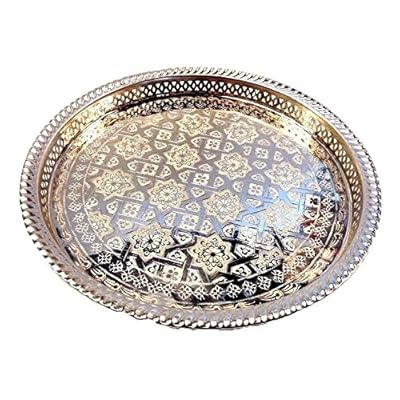 Moroccan Engraved Silver Tea Serving 14.5&quot; Tray