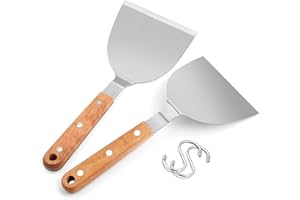 Metal Spatulas, HaSteeL Stainless Steel Griddle Spatula Turners with Wooden Handles, Professional Griddle Tools for Flat Top Teppanyaki Skillet Cast Iron Cooking Indoor & Outdoor - 2 Packs