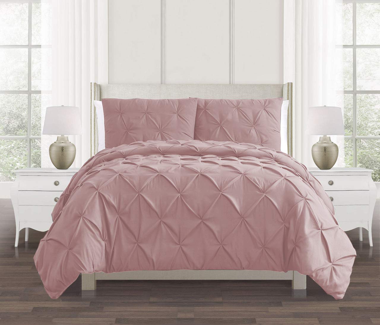 SeventhStitch Diamond Pinch Pleat Pintuck Duvet Cover Set 100% Soft Brushed Microfibre Quilt Covers Bedding Bed Sets Single Double King Super King with Pillow Cases (Pink, Super King)