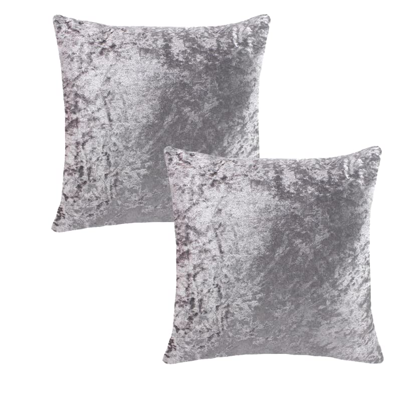 RKAAS HOME Super Soft Decorative Luxurious Crushed Ice Velvet Square Cushion Cover for Living Room Sofa Couch Bed 55cm x 55cm 22x22 Inches (Pack of 2 - Silver Grey)