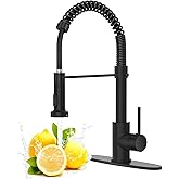 Black Kitchen Faucet with Pull Down Sprayer, High Arc Spring 304 Stainless Steel Commercial Kitchen Sink Faucet,1 or 3 Hole Installation for Farmhouse, RV Camper, Laundry & Utility Sink