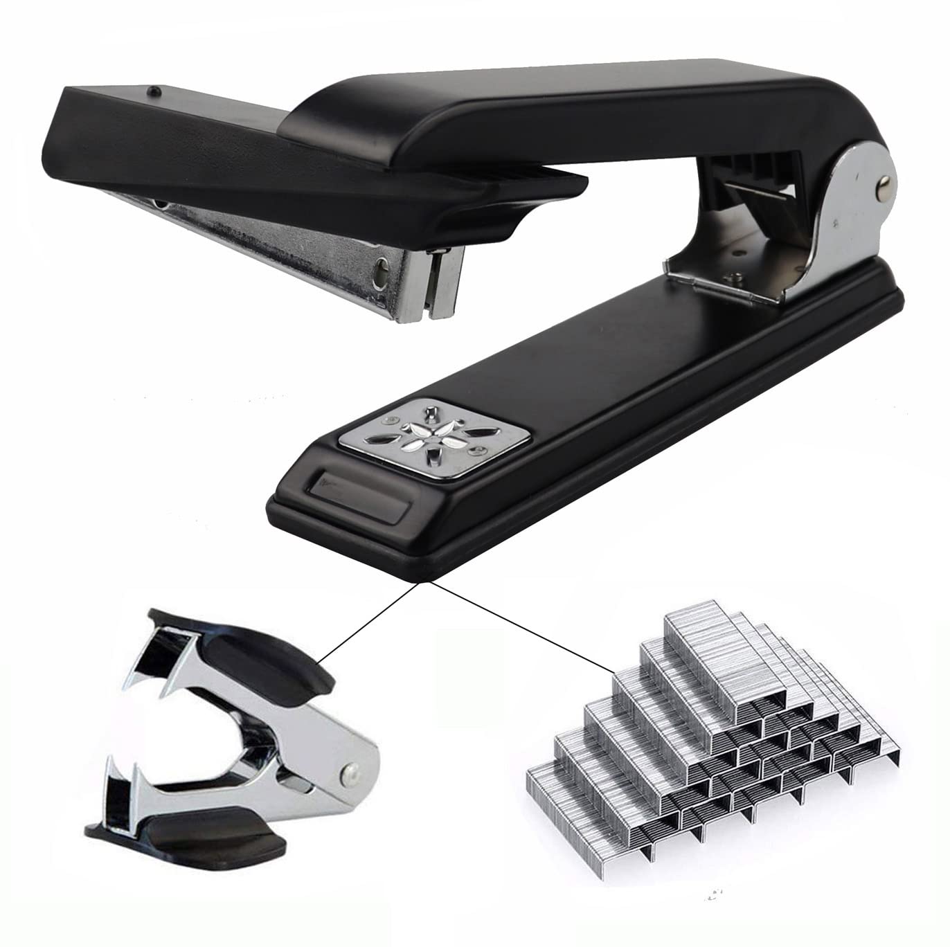 KuTi Kai 360° Swivel Stapler with 2000 Pieces Staples and Staple Remover, Specialized for Booklets, Brochures, Newspapers, Leaflets, Price Lists etc (Black)